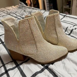 Glittery White Ankle Boots